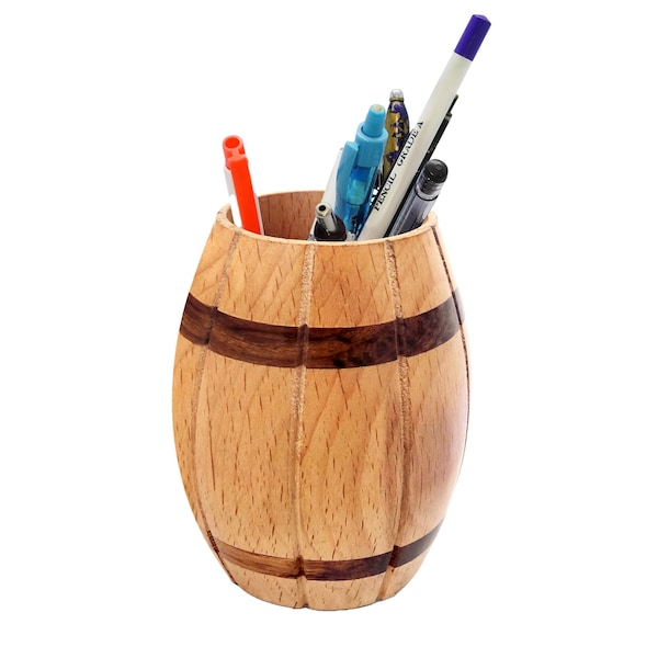 Vintiquewise Decorative Wine Barrel Shaped Wooden Pen Holder for Office Desk, or Entryway QI004391 - main